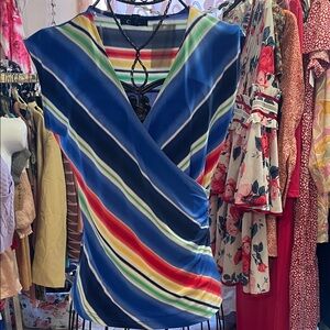 Chaps Multicolor Striped Wrap Blouse